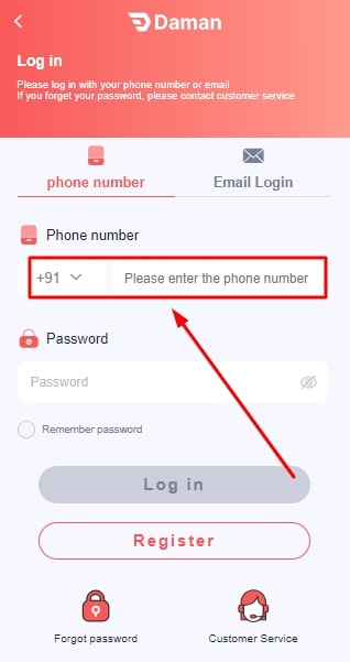 Enter your registered phone number