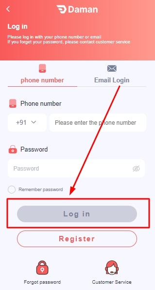 tap the login button